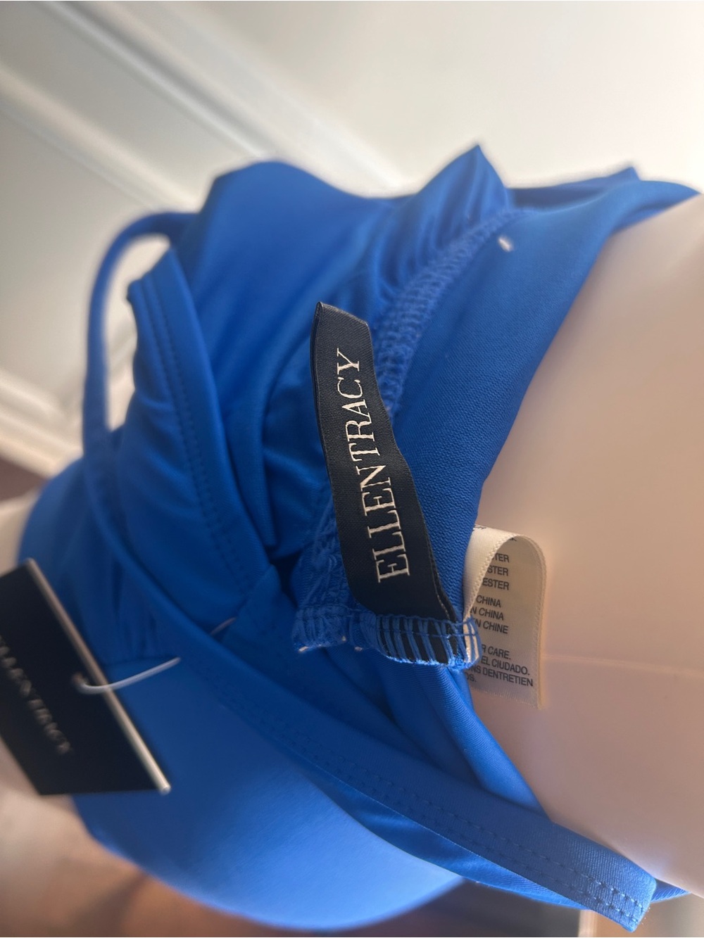 Ellen Tracy One Piece Swimsuit Women Size 8 Blue High Neck Ruched Slimming NWT - Picture 13 of 15